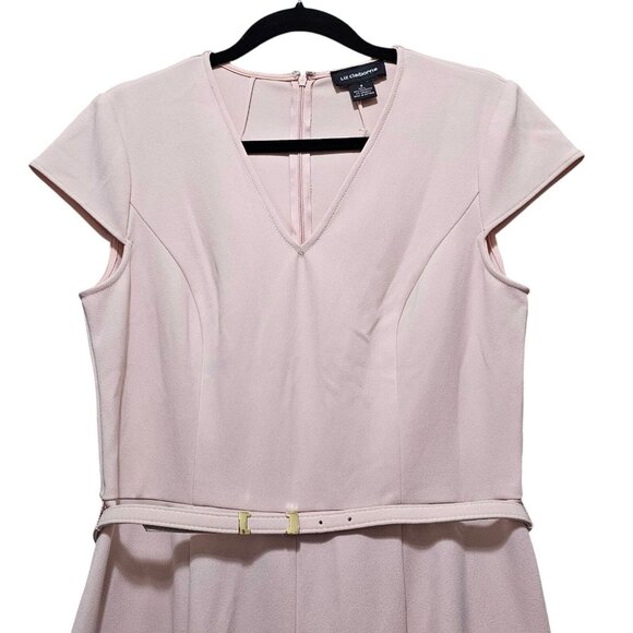 Liz Claiborne Womens Pink Short-Sleeve V-Neck Belted A-Line Dress Size 8 - Picture 4 of 14
